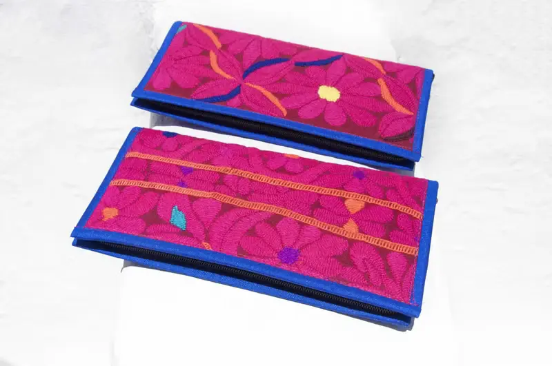 手工刺繡錢包 民族風長夾 刺繡皮夾 手工蕾絲長夾-沙漠花朵刺繡風