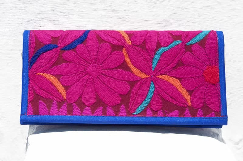 手工刺繡錢包 民族風長夾 刺繡皮夾 手工蕾絲長夾-沙漠花朵刺繡風