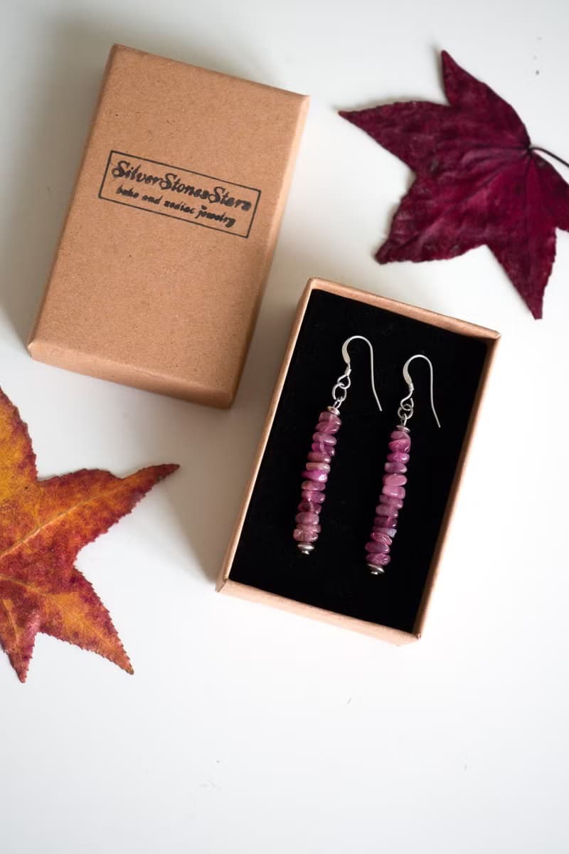 Pink Tourmaline Earrings, 925 Silver, Capricorn Stone, valentine daygift