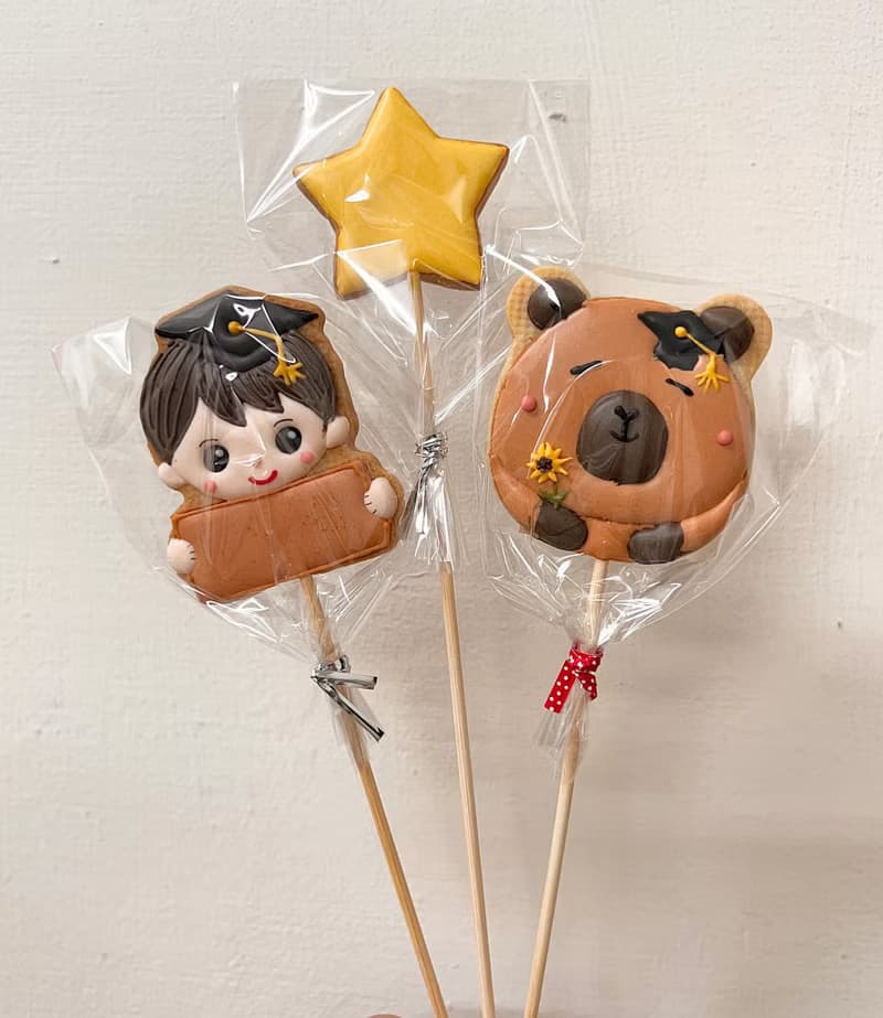 畢業糖霜餅乾花束—畢業女孩+畢業兔2片糖霜餅乾 低糖無香