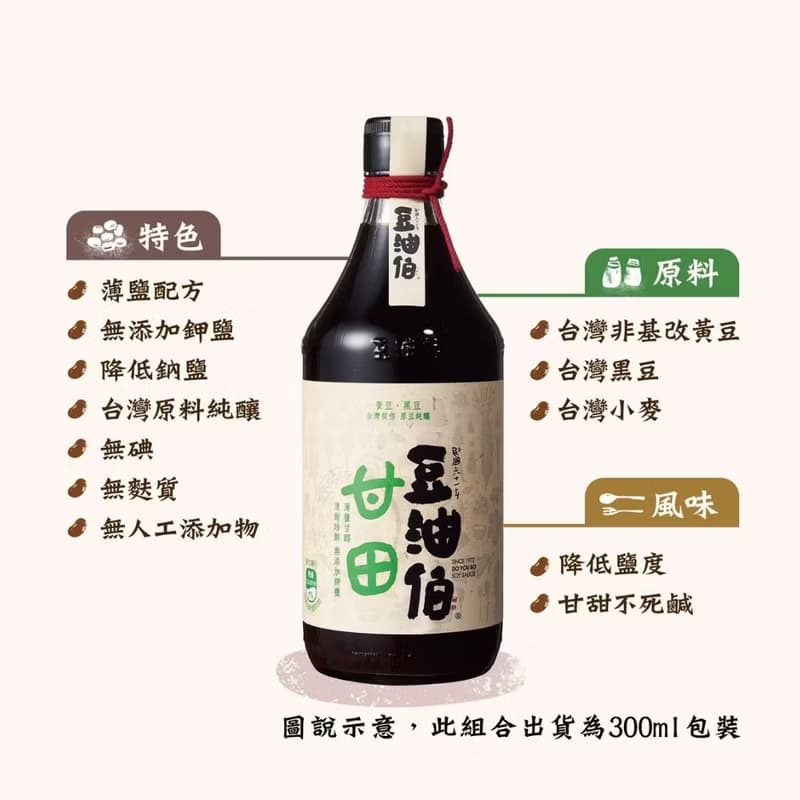 【豆油伯】2入中秋禮盒(甘田釀造醬油+檸夏釀造醬油 300m各1)