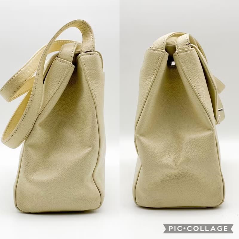稀有中古二手Chanel米白色魚子醬皮革凱莉單肩托特包側揹背孭手袋