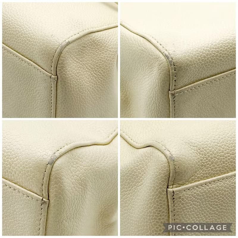 稀有中古二手Chanel米白色魚子醬皮革凱莉單肩托特包側揹背孭手袋