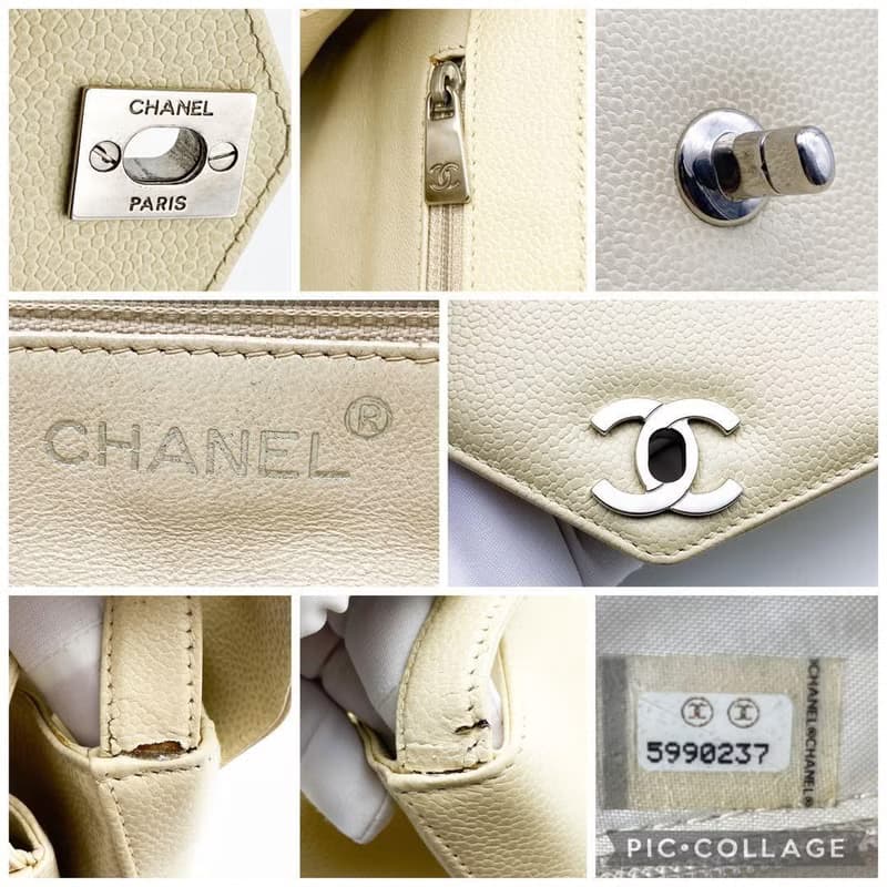 稀有中古二手Chanel米白色魚子醬皮革凱莉單肩托特包側揹背孭手袋