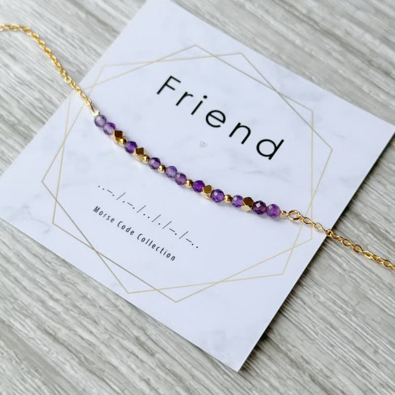 天然石系列 | 摩斯密碼 Friend 朋友 紫水晶手鍊 閨蜜姊妹禮物