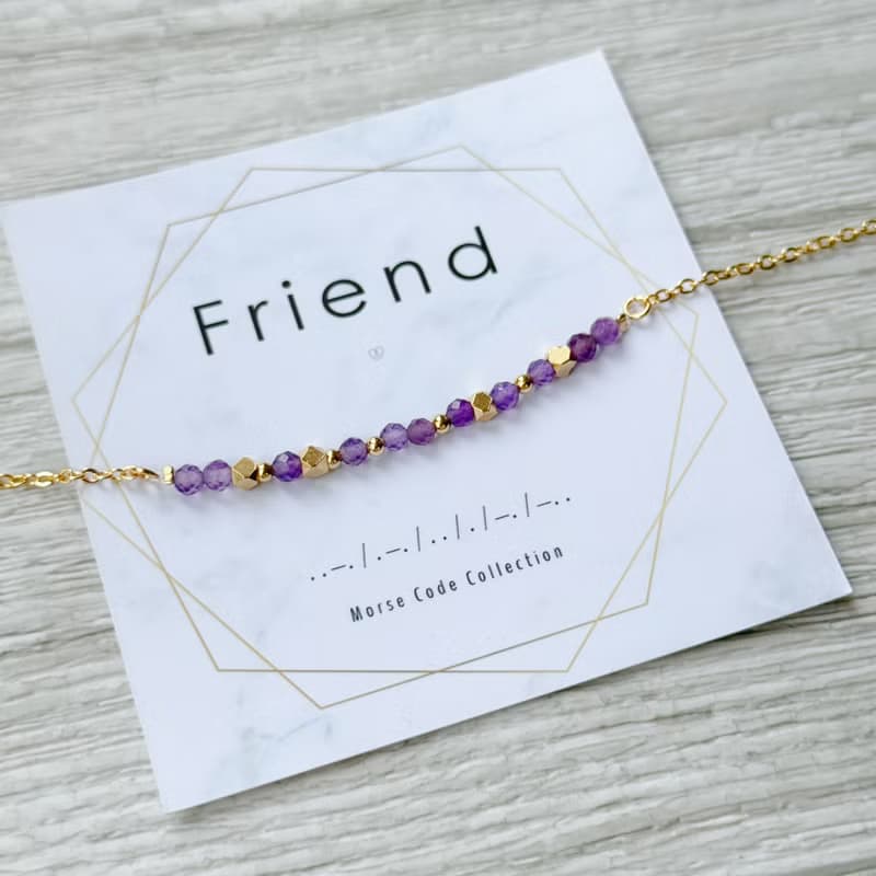 天然石系列 | 摩斯密碼 Friend 朋友 紫水晶手鍊 閨蜜姊妹禮物