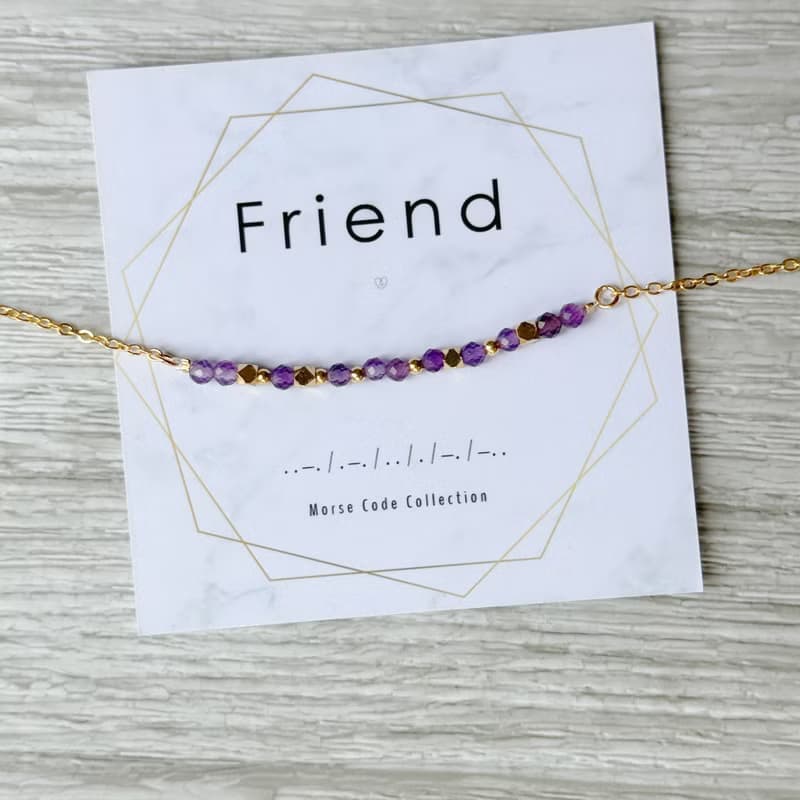 天然石系列 | 摩斯密碼 Friend 朋友 紫水晶手鍊 閨蜜姊妹禮物