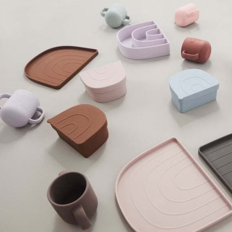 OYOY  彩虹矽膠兒童碗盤組  /  焦糖薰衣草 (2入組)