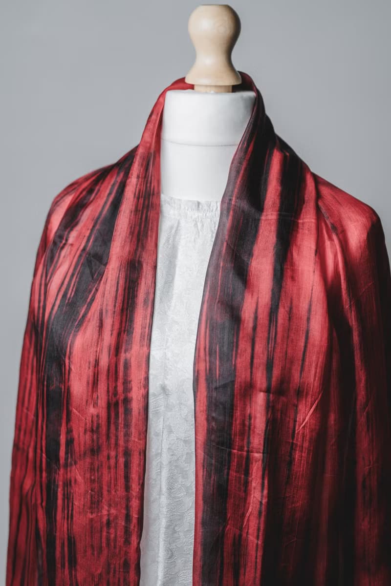 100% Mulberry Silk Scarf – Hand Dyed, Lightweight, Red and Black