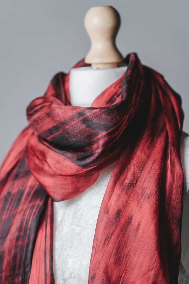 100% Mulberry Silk Scarf – Hand Dyed, Lightweight, Red and Black