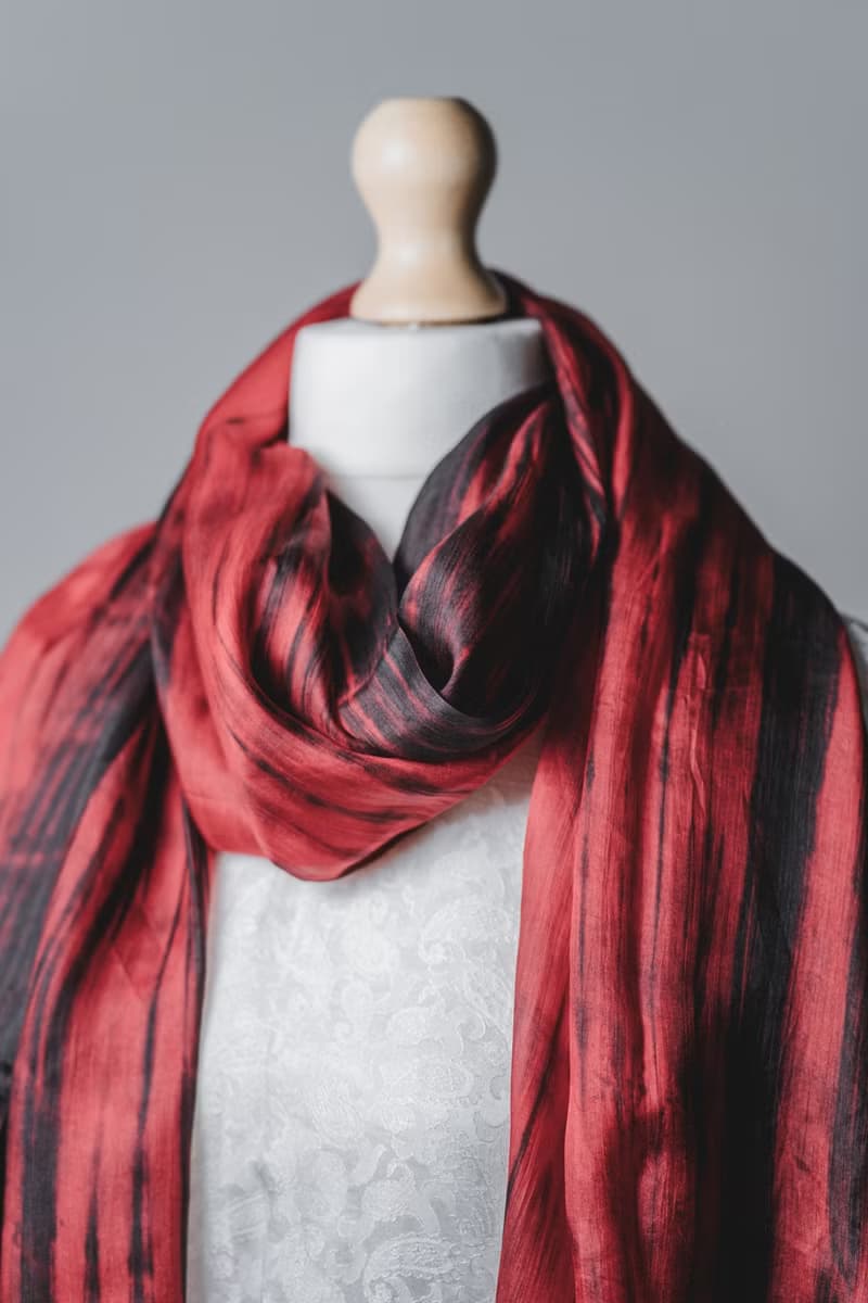 100% Mulberry Silk Scarf – Hand Dyed, Lightweight, Red and Black