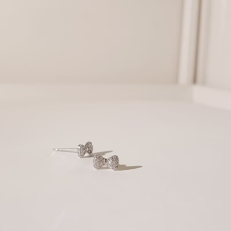 925純銀蝴蝶結耳環/貼耳 針式耳環 輕珠寶 925銀 質感銀飾 鋯石