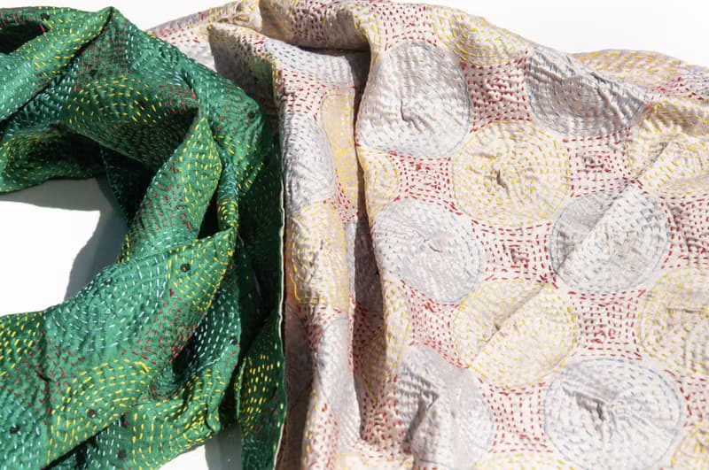 手工縫紗麗布絲巾/絲綢刺繡圍巾/印度絲綢刺繡絲巾-綠色圓形花朵