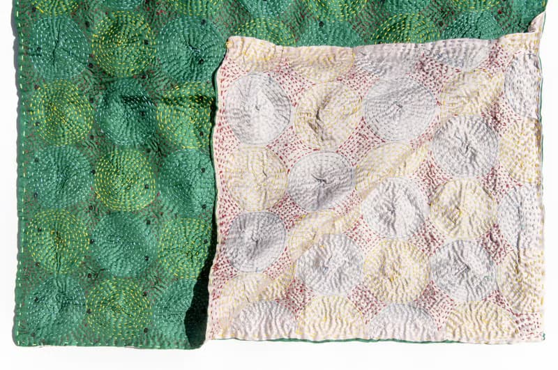 手工縫紗麗布絲巾/絲綢刺繡圍巾/印度絲綢刺繡絲巾-綠色圓形花朵