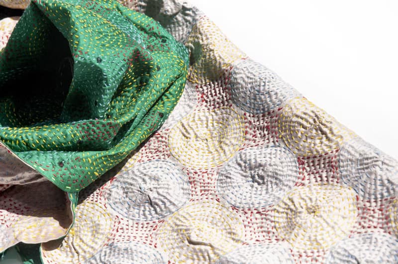 手工縫紗麗布絲巾/絲綢刺繡圍巾/印度絲綢刺繡絲巾-綠色圓形花朵