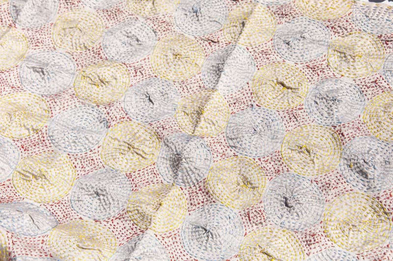 手工縫紗麗布絲巾/絲綢刺繡圍巾/印度絲綢刺繡絲巾-綠色圓形花朵