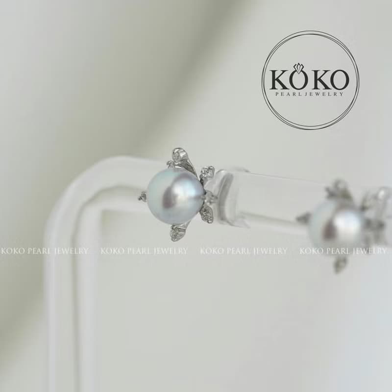 日本直郵 akoya珍珠真多麻色6-6.5mm鑲鑽耳釘