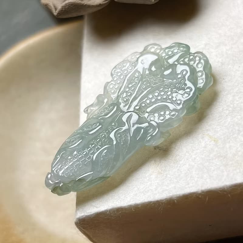 冰種翡翠巧雕白菜 | 天然緬甸玉A貨翡翠 | 送禮