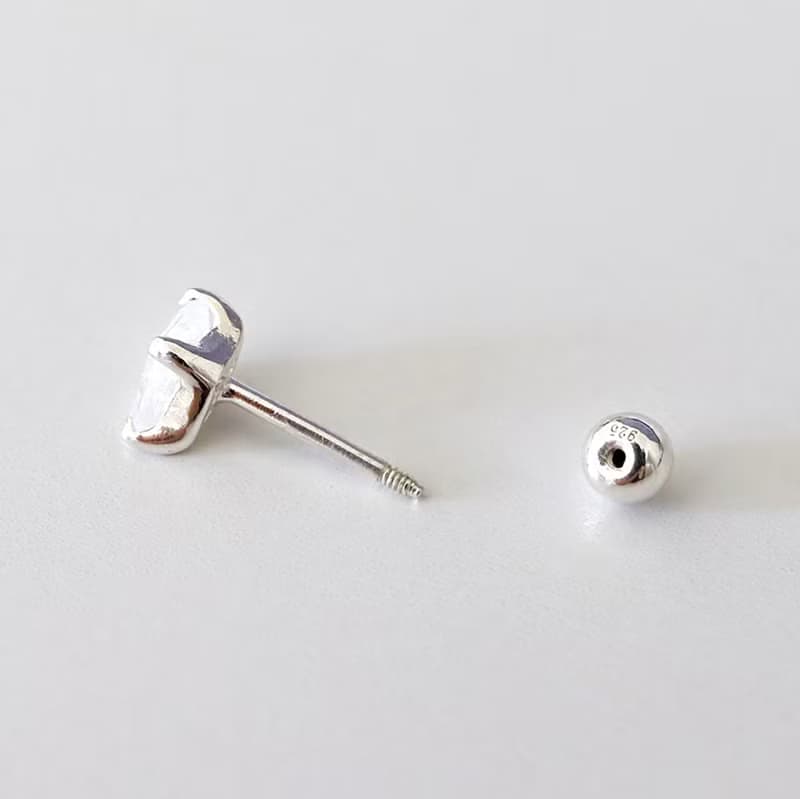925純銀 菱形 月光石 爪鑲 轉珠 鎖珠 耳環 耳夾 免費送禮包裝
