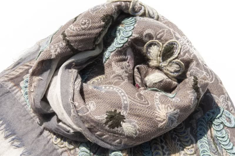 喀什米爾Cashmere/水煮羊毛披肩/針織圍巾/刺繡圍巾/羊絨披巾-花