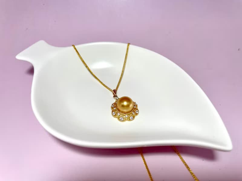 復古 天然海水珍珠 南洋金珠 濃金色 純銀吊墜