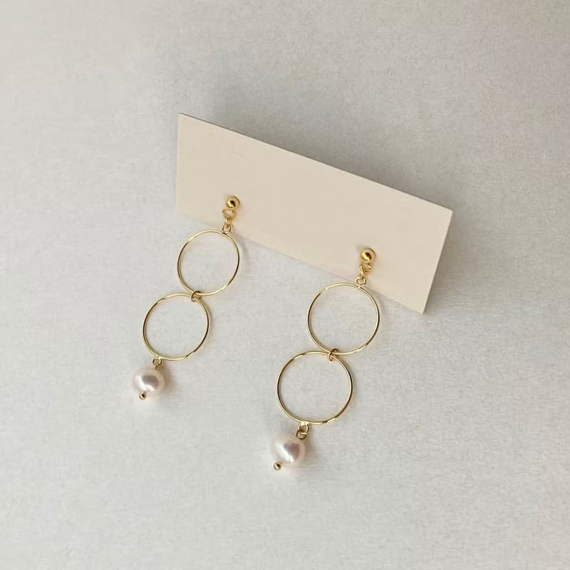 淡水真珠ダブルフープピアス/イヤリング