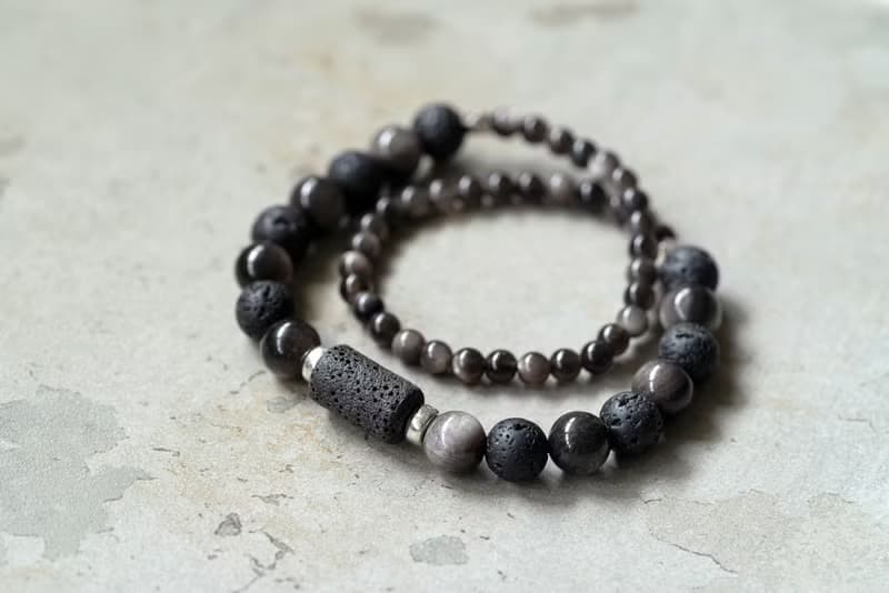 黑岩 - 火山石 銀曜石 雙圈手鍊