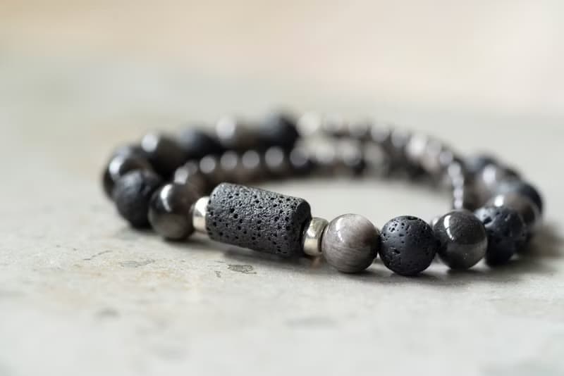 黑岩 - 火山石 銀曜石 雙圈手鍊