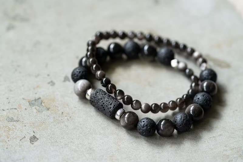 黑岩 - 火山石 銀曜石 雙圈手鍊