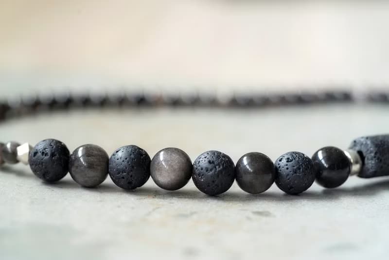 黑岩 - 火山石 銀曜石 雙圈手鍊
