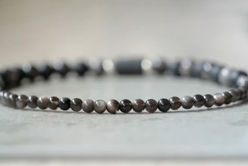 黑岩 - 火山石 銀曜石 雙圈手鍊