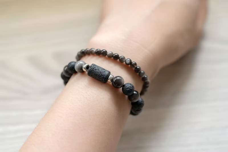 黑岩 - 火山石 銀曜石 雙圈手鍊