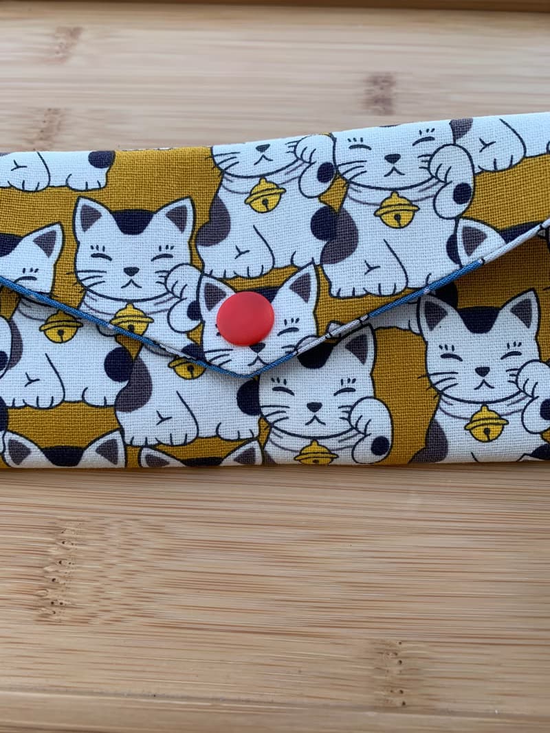 文青風環保筷袋 ~超Q招財貓 鮮明黃收納 手作餐具袋