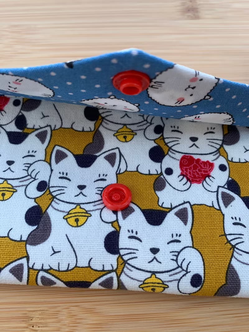 文青風環保筷袋 ~超Q招財貓 鮮明黃收納 手作餐具袋