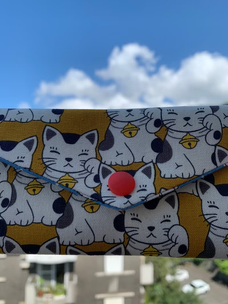 文青風環保筷袋 ~超Q招財貓 鮮明黃收納 手作餐具袋