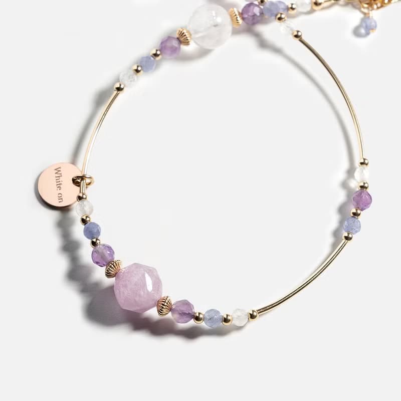 紫鋰輝白幽靈紫晶坦桑石14K包金雙圈水晶手鍊 禮物