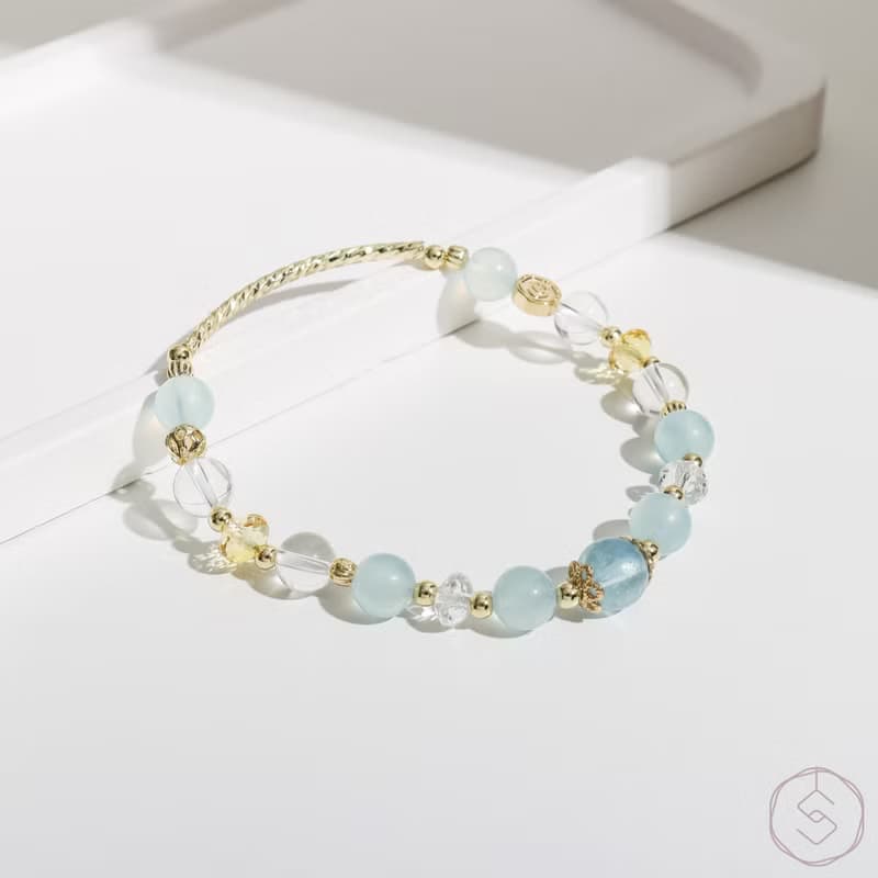 (自信+表達力) 晚宴會 | 海藍寶 黃水晶 白水晶 | 天然水晶手鍊