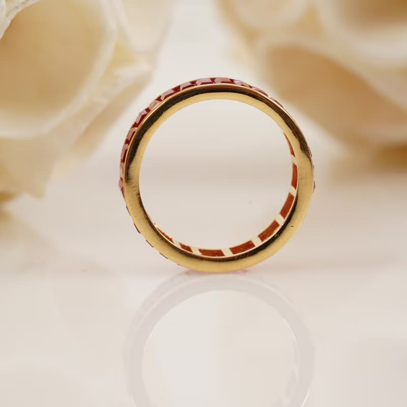 Baguette-Cut Channel Set Pink Sapphire Wedding Band