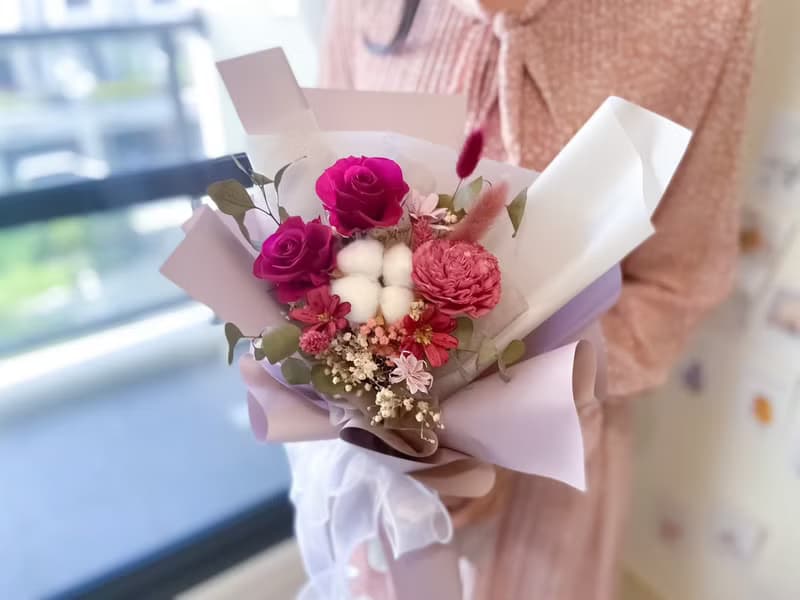 永恆紫永生花束 永生花  送禮 生日禮 告白 情人節  韓式花束