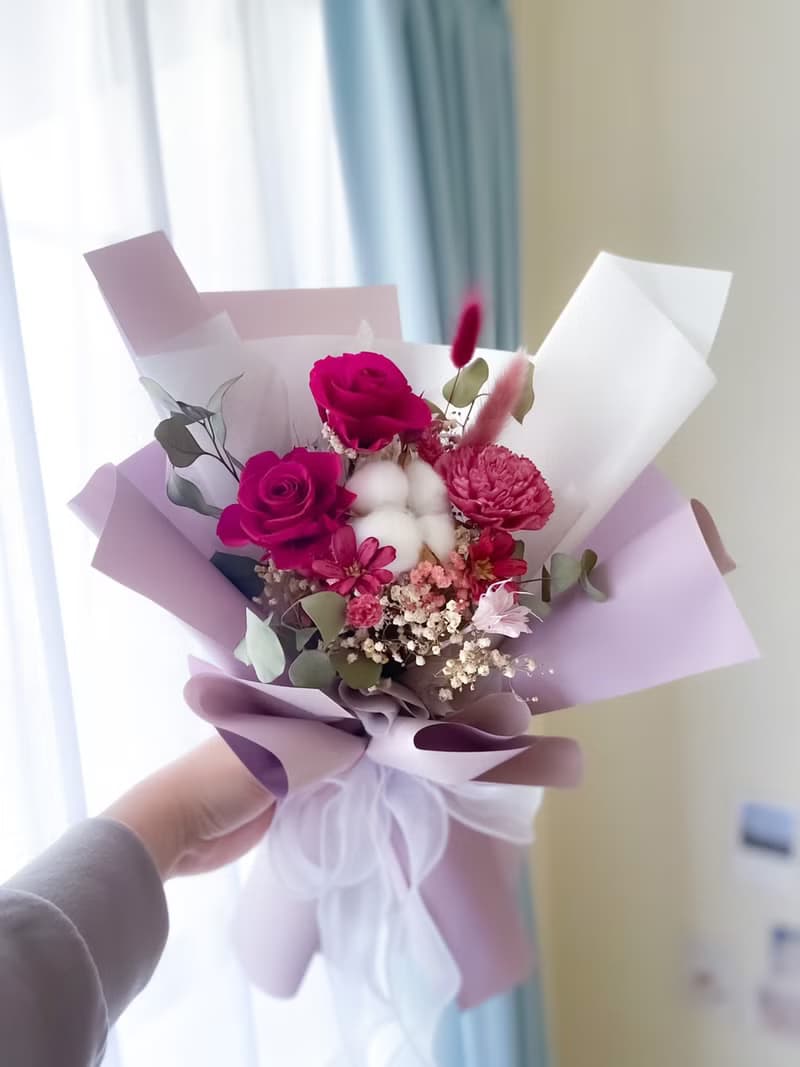 永恆紫永生花束 永生花  送禮 生日禮 告白 情人節  韓式花束