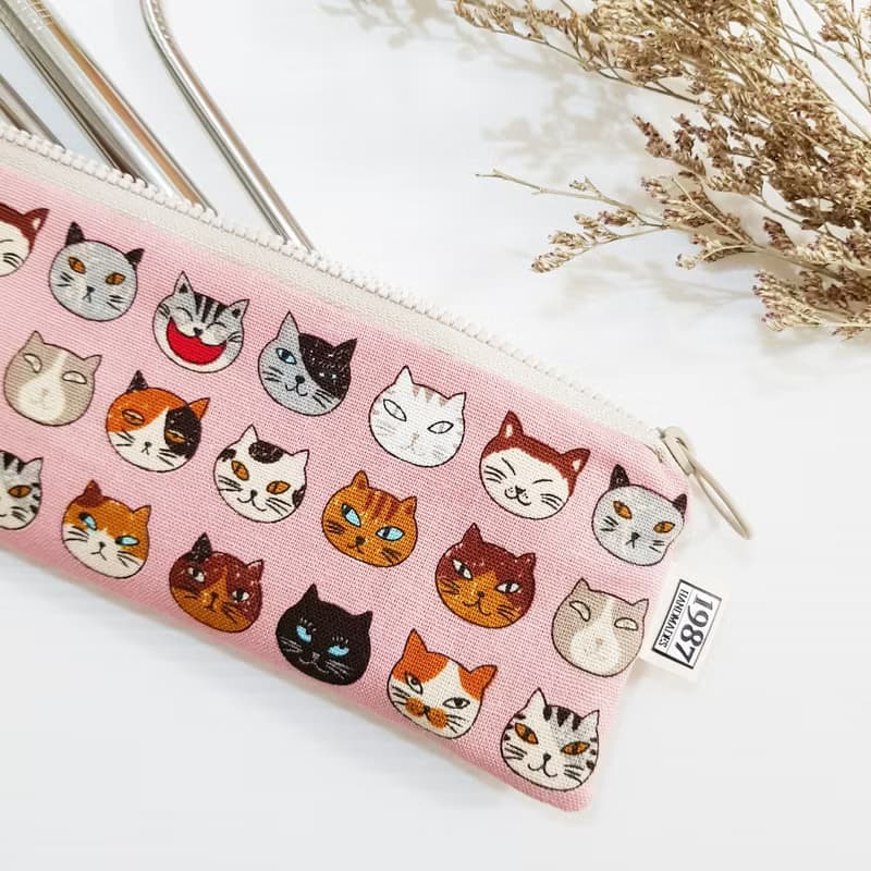 【小花貓-粉】 餐具袋 吸管袋 環保 筆袋 刷具袋 聖誕交換禮物