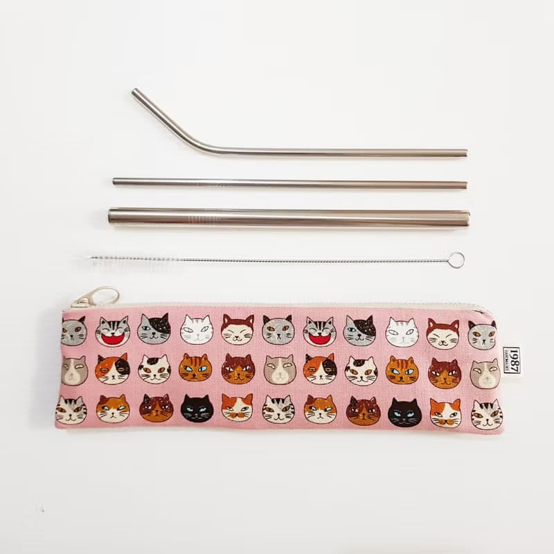 【小花貓-粉】 餐具袋 吸管袋 環保 筆袋 刷具袋 聖誕交換禮物