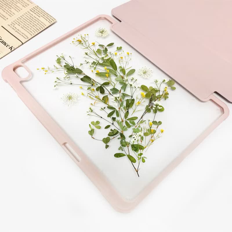 綠葉黃白花手工押花iPad殼 iPad Air 11寸13寸iPad Pro11寸13寸