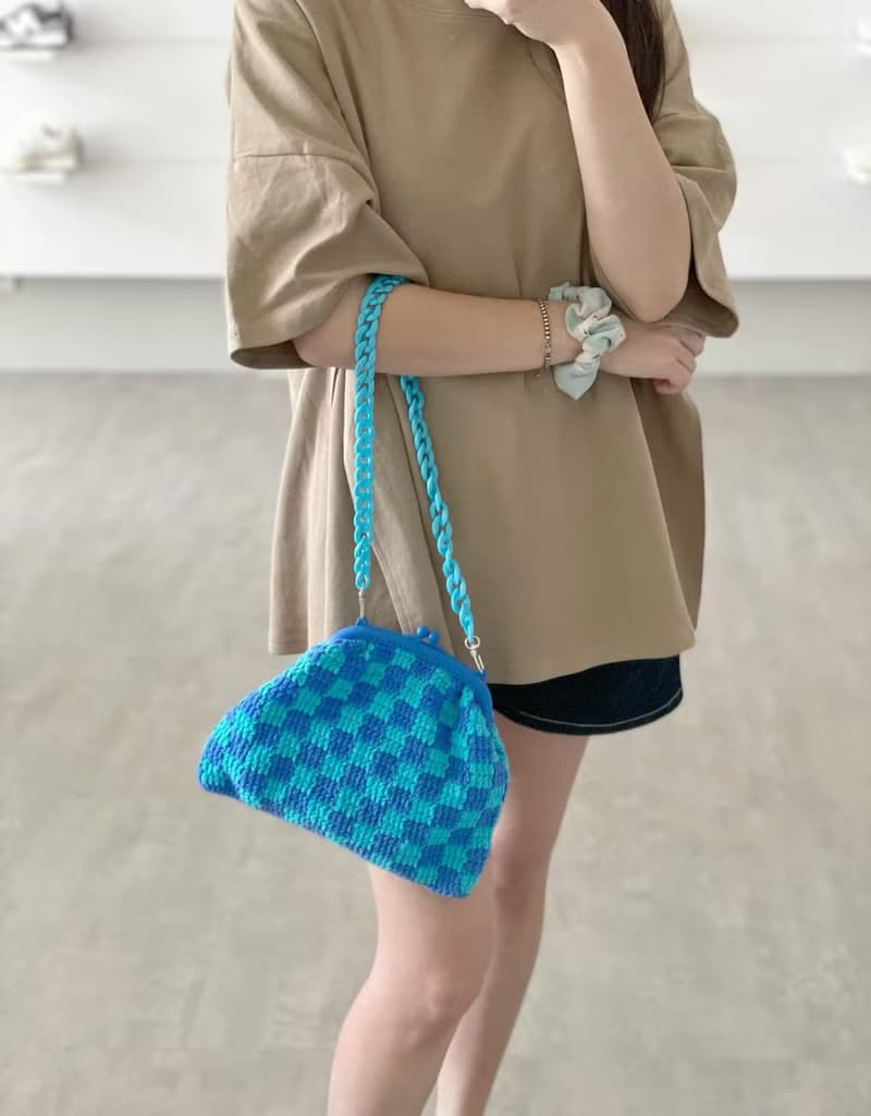 手工鉤織棋盤格子口金包【Crochet bag】