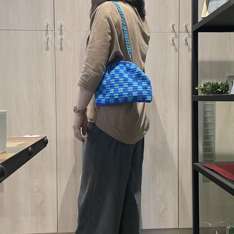 手工鉤織棋盤格子口金包【Crochet bag】