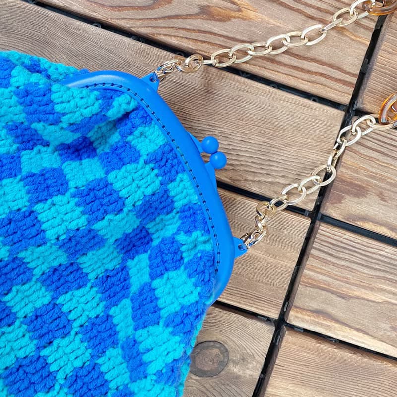 手工鉤織棋盤格子口金包【Crochet bag】