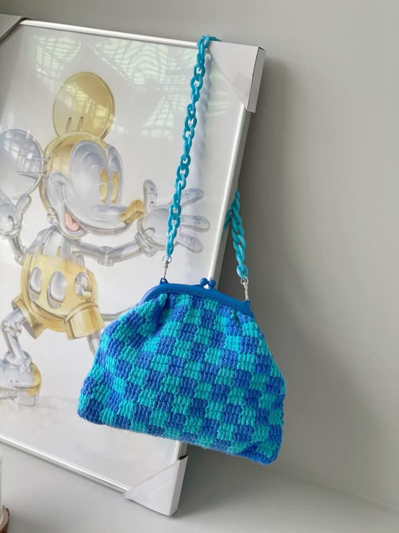 手工鉤織棋盤格子口金包【Crochet bag】