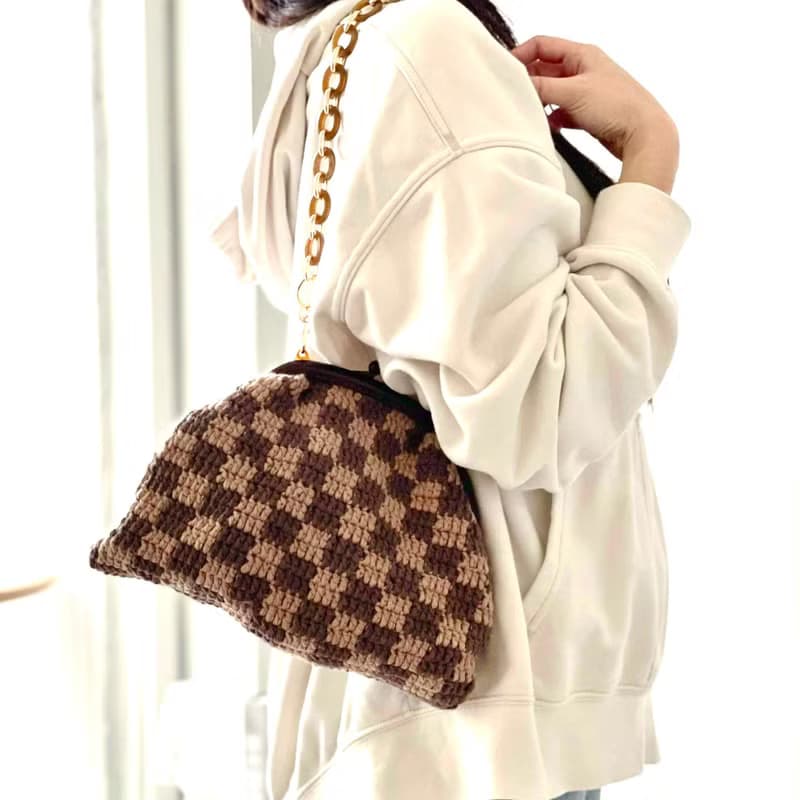 手工鉤織棋盤格子口金包【Crochet bag】