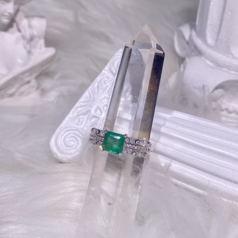 天然祖母綠  1克拉 方型切割款 925純銀 5月誕生石 母親節禮首選