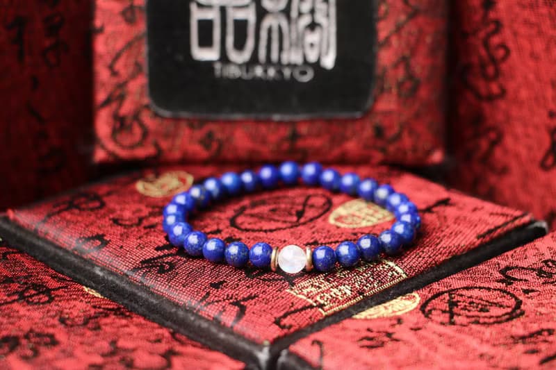 原礦無染色青金石 6mm圓珠 /月光石 青金石手鍊 少金少白 青金手